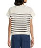 Striped Mock Neck Short Sleeve Sweater- Ivory