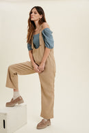 Taupe Twill Overall Jumpsuit with Pockets