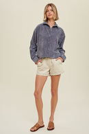 Corduroy Relaxed Crop Shacket- Grey