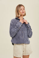 Corduroy Relaxed Crop Shacket- Grey