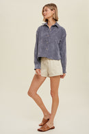 Corduroy Relaxed Crop Shacket- Grey