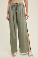 LINEN PANTS WITH SLIT DETAIL - G.Mint