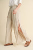 LINEN PANTS WITH SLIT DETAIL - Taupe
