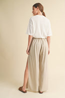 LINEN PANTS WITH SLIT DETAIL - Taupe