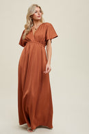Satin Flutter Sleeve Maxi Dress - Copper