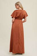Satin Flutter Sleeve Maxi Dress - Copper