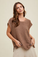 Muscle Sweater Vest With Side Slits- Red Barn