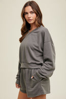 Washed Terry Crop Sweatshirt - Charcoal