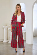 Red Tartan Check Double-Breasted Blazer
