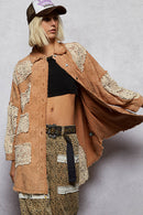 Vintage Washed Oversize Crochet Patches Shacket