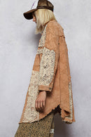 Vintage Washed Oversize Crochet Patches Shacket