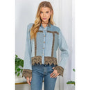 Sunset Serenade: Ice-Washed Denim Jacket with Gravel Lace