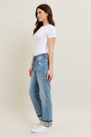 Judy Blue Mid Rise Bleach Splatter Single Cuff & Destroy Boyfriend Jean