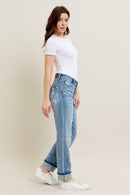 Judy Blue Mid Rise Bleach Splatter Single Cuff & Destroy Boyfriend Jean