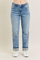 Judy Blue Mid Rise Bleach Splatter Single Cuff & Destroy Boyfriend Jean