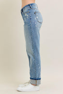 Judy Blue Mid Rise Bleach Splatter Single Cuff & Destroy Boyfriend Jean