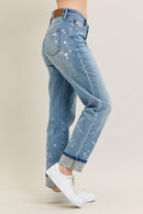 Judy Blue Mid Rise Bleach Splatter Single Cuff & Destroy Boyfriend Jean