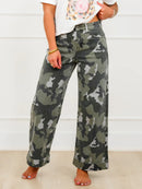 Mica High Rise Camo Wide Leg Cuffed Hem Jeans