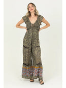 V Neck Flutter Sleeve Wide Leg Jumpsuit