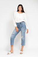 Judy Blue High Waist with Destroy Crop Wide Leg