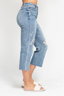 Judy Blue High Waist with Destroy Crop Wide Leg