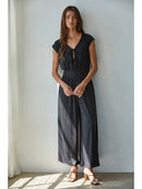 Knit Polyester Spandex V-Neck Short Sleeve Jumpsuit