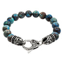 Men's Genuine Apatite Stainless Steel Beaded Bracelet