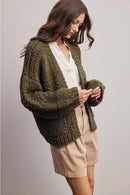 Handmade Chunky Knit Cardigan- Green Olive