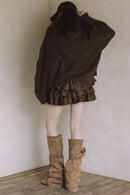 Cable Knit Hoodie Zip up Cardigan- Brown