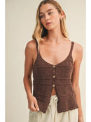 Tiered Textured Button-Front Sweater Knit Cami