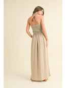 Washed Gauze with Crochet Top Contrast Dress - Sand