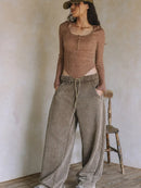 Long Sleeve Fine Gauge Sweater- Brown