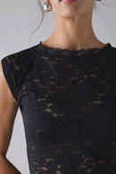 Lace Cap Sleeve Knit T-Shirt