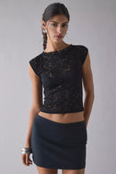 Lace Cap Sleeve Knit T-Shirt