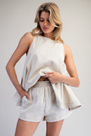 Striped Shorts - Ivory With Blue Vertical Pinstripe