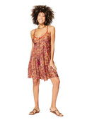 Sleeveless Short Summer Dress - Tan & Red