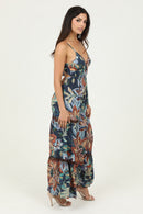 V Neck Open Tie Back Wide Leg with Lace Inset Jumpsuit