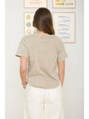 Washed Scoop Neck Raw Edge Short Sleeve Knit Top
