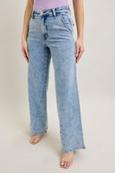 Judy Blue High Waist Stone Wash Retro Wide Fit with Skewed Inseam