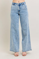Judy Blue High Waist Stone Wash Retro Wide Fit with Skewed Inseam