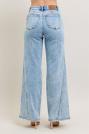 Judy Blue High Waist Stone Wash Retro Wide Fit with Skewed Inseam
