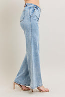 Judy Blue High Waist Stone Wash Retro Wide Fit with Skewed Inseam