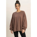Pigment Dye Oversized Raw Edge Sweatshirt- Dark Brown