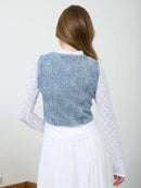 Floral Washed Denim Front Tie Vest
