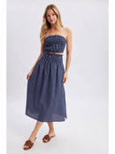 Plaid Tupe Top and Skirt Set- Navy/White