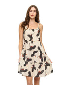 Breezy Ruffled Crane Print Dress- Natural