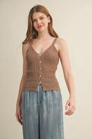Pointelle Knit Scalloped Button Vest