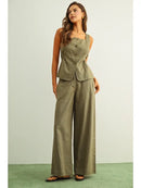 Square Neck Sleeveless Vest with Button Front- Olive