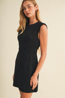 Padded Shoulder Woven Suede Dress