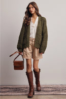 Handmade Chunky Knit Cardigan- Green Olive